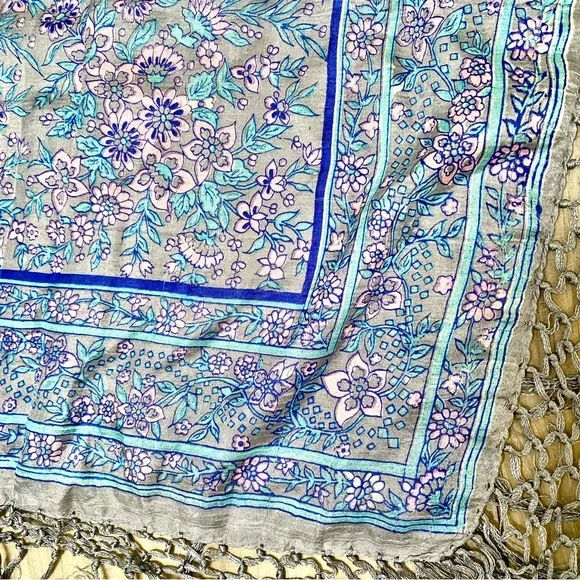 Fringe SILK boho scarf/body wrap w shabby chic prairie country farmhouse vibe - Picture 5 of 13